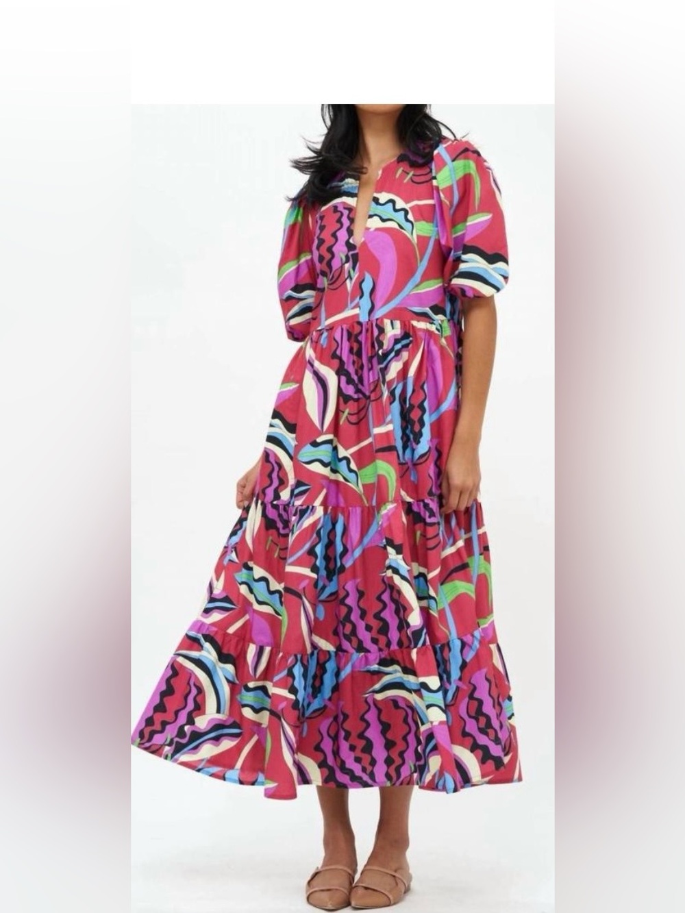 Oliphant Pink Multi-Color Abstract Maxi Dress